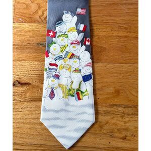 Vintage Windsor Collection International Snowmen World Flags Silk Christmas Tie